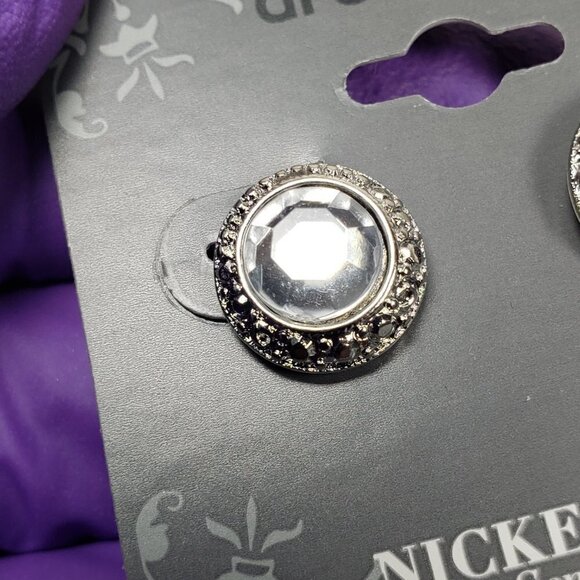 2/$30 Textured Silver Tone Crystal Stud Earrings - Women's Fashion Jewelry - Picture 8 of 8